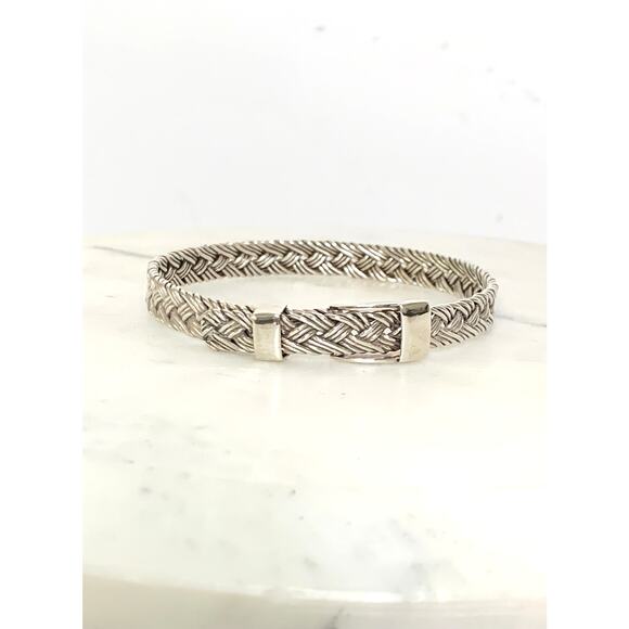 Vintage Sterling Silver Belt Buckle Bangle Bracelet Woven Design 925 Adjustable - Picture 1 of 12